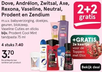 Aanbieding: Dove, Andrélon, Zwitsal, Axe, Rexona, Vaseline, Neutral, Prodent en Zendium