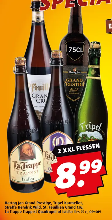 Aanbieding: Hertog Jan Grand Prestige, Tripel Karmeliet, Straffe Hendrik Wild, St. Feuillien Grand Cru, La Trappe Trappist Quadrupel of Isid'or