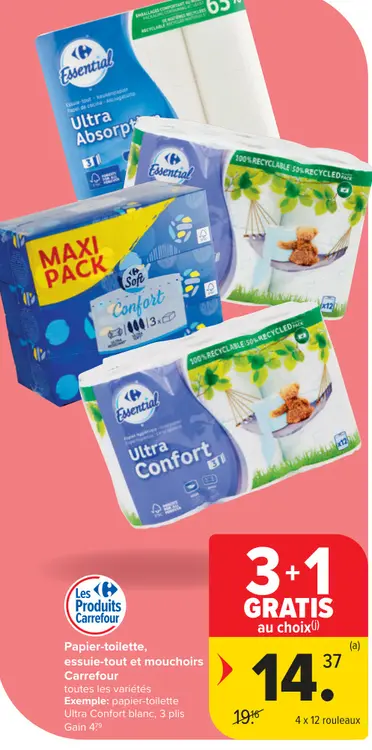 Offre: Papier-toilette, essuie-tout et mouchoirs