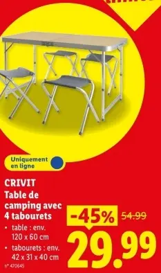 Offre: Table de camping avec 4 tabourets