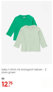 Aanbieding: baby t-shirts rib biologisch katoen - 2 stuks groen