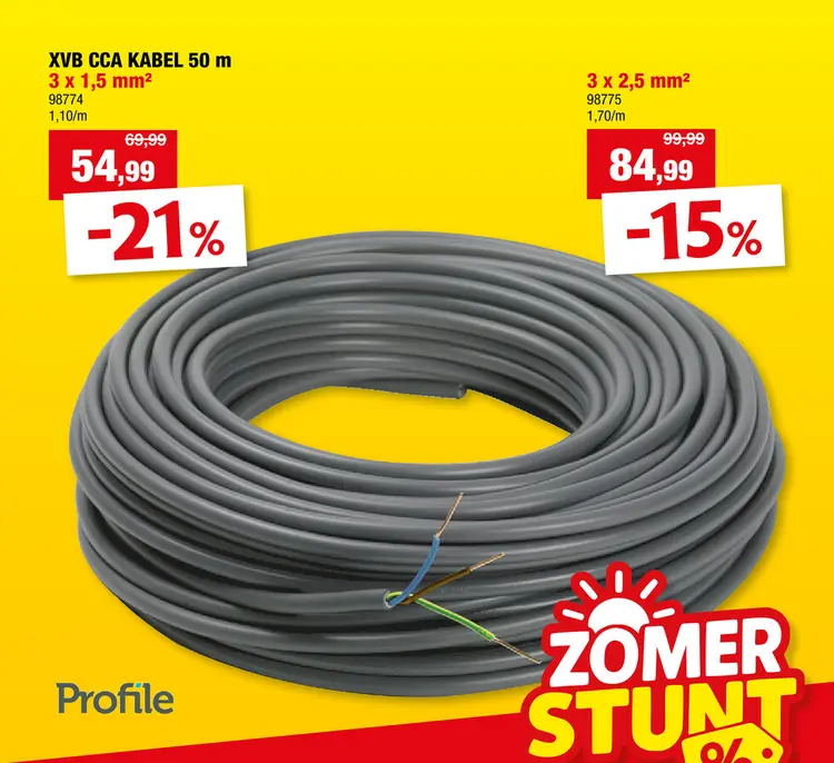 Promotie: Profile XVB-CCA kabel 3G 1,5mm² 50m grijs