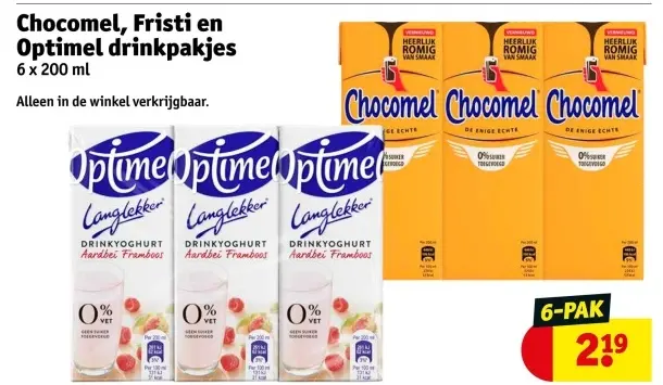 Aanbieding: Chocomel, Fristi en Optimel drinkpakjes