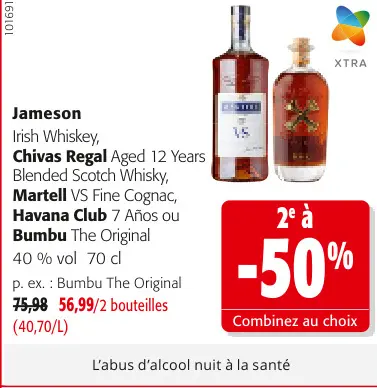 Offre: Jameson, Chivas Regal, Martell, Havana Clun, Bumbu