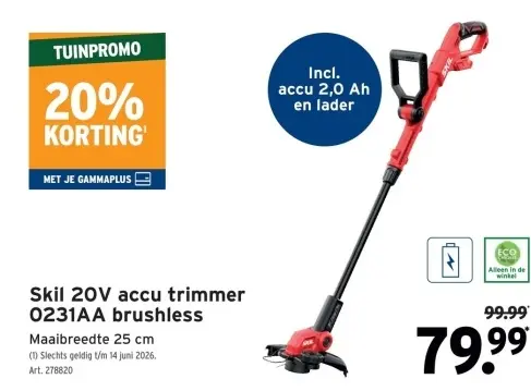 Promotie: 20V accu trimmer 0231AA brushless