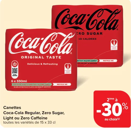 Offre: Coca-Cola Regular, Zero Sugar, Light ou Zero 