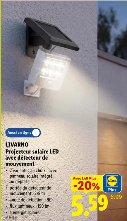 Offre: LIVARNO Projecteur solaire LED avec détecteur de mouvement