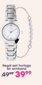 Aanbieding: Regal damesset Horloge en armband zilverkleurig
