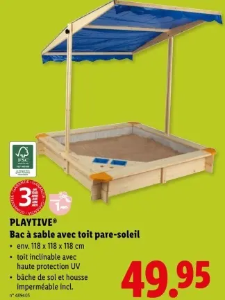 Offre: Bac à sable avec toit pare-soleil