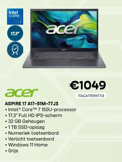 Promotie: Aspire 17 a17-51m-77j3