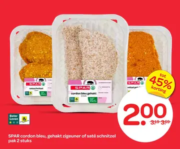 Aanbieding: SPAR cordon bleu, gehakt zigeuner of saté schnitzel