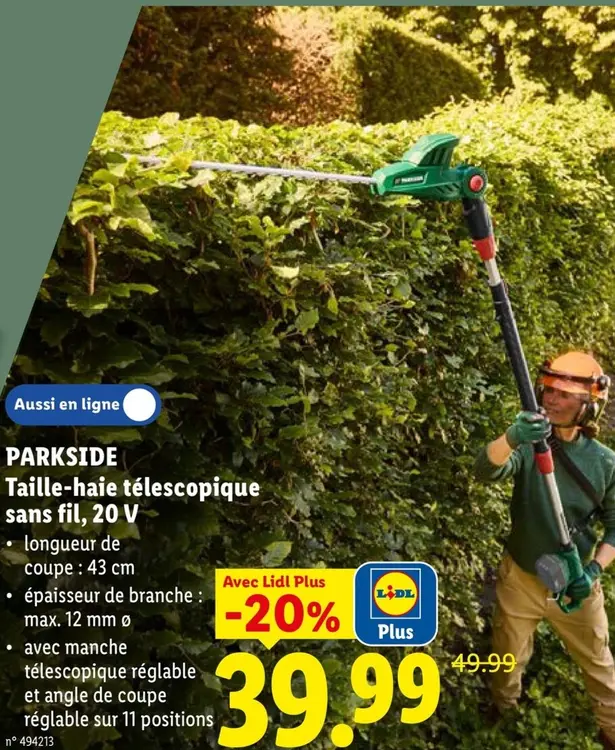 Offre: Taille-haie télescopique sans fil, 20 V