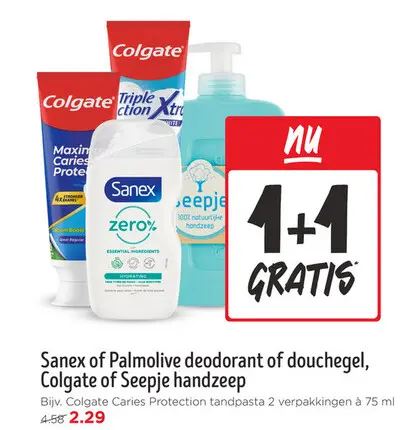 Aanbieding: Sanex of Palmolive deodorant of douchegel, Colgate of Seepje handzeep