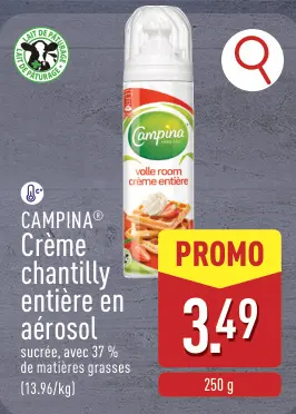 Offre: Crème chantilly entière en aérosol