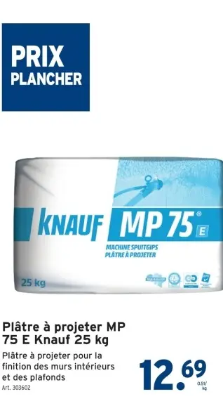 Offre: Plâtre à projeter MP 75 E Knauf