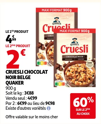 Offre: Cruesli chocolat noir belge