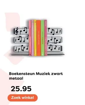 Aanbieding: Boekensteun Muziek zwart metaal