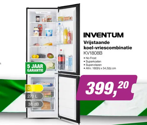 Aanbieding: Inventum KV1808B Koel-vriescombinatie