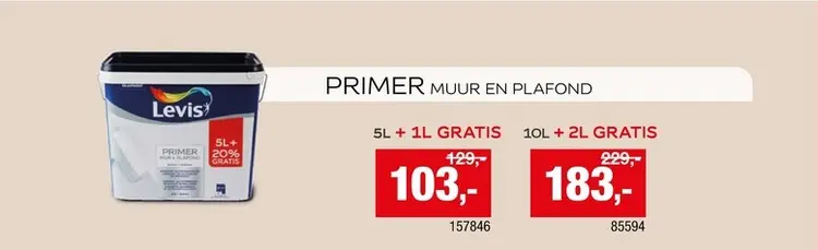 Promotie: Levis primer muur & plafond 5+1 l wit