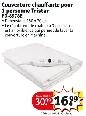 Offre: Couverture chauffante pour 1 personne