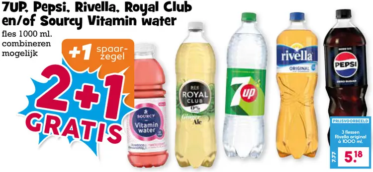 Aanbieding: 7UP, Pepsi, Rivella, Royal Club en/of Sourcy Vitamin water