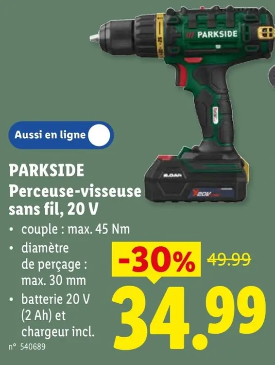Offre: Perceuse-visseuse sans fil, 20 V