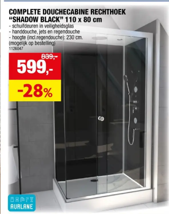 Promotie: Complete douchecabine rechthoek "shadow black