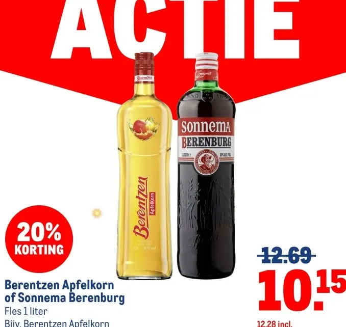 Aanbieding: Berentzen Apfelkorn of Sonnema Berenburg