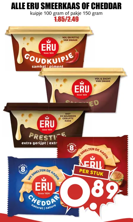 Aanbieding: Alle Eru smeerkaas of cheddar