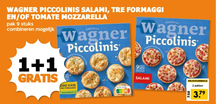 Aanbieding: Piccolinis salami, tre formaggi en/of tomate mozzarella