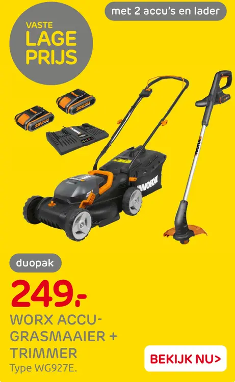 Aanbieding: Worx accu-grasmaaier + trimmer