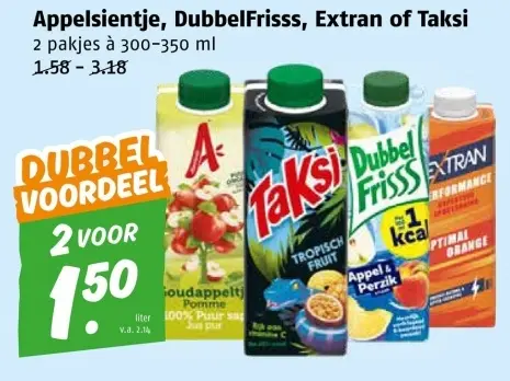 Aanbieding: Appelsientje, DubbelFrisss, Extran of Taksi