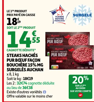 Promotie: Steaks hachés pur bœuf façon bouchère 15% mg 