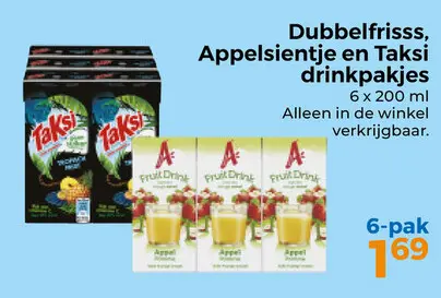 Aanbieding: Dubbelfrisss, Appelsientje en Taksi drinkpakjes