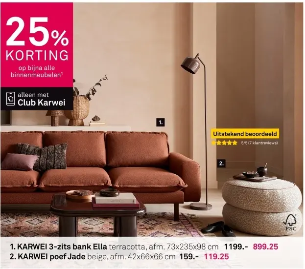 Aanbieding: 3-zits bank Ella of poef Jade