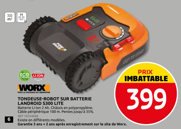 Offre: Tondeuse-robot sur batterie landroid S300 Lite