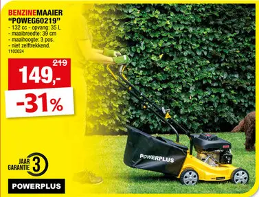 Promotie: Powerplus EG POWEG60219 benzine grasmaaier 132cc 39cm