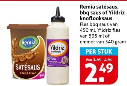 Aanbieding: Remia satésaus, bbq saus of Yildriz knoflooksaus