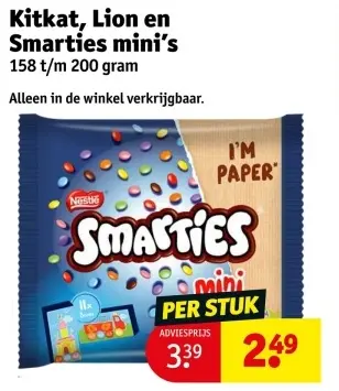 Aanbieding: Kitkat, Lion en Smarties mini's