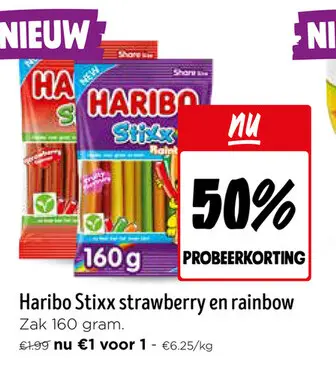 Promotie: Haribo Stixx strawberry en rainbow