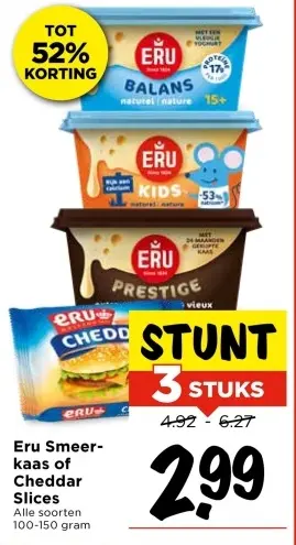 Aanbieding: Eru Smeerkaas of Cheddar Slices