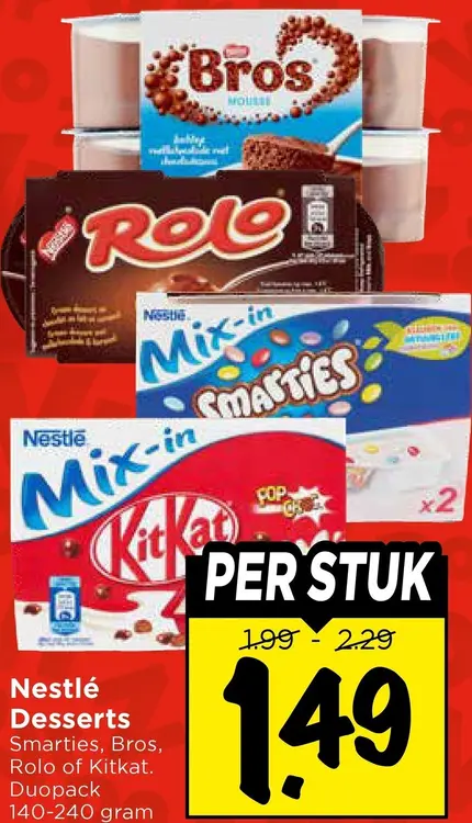 Aanbieding: Desserts Smarties, Bros, Rolo of Kitkat