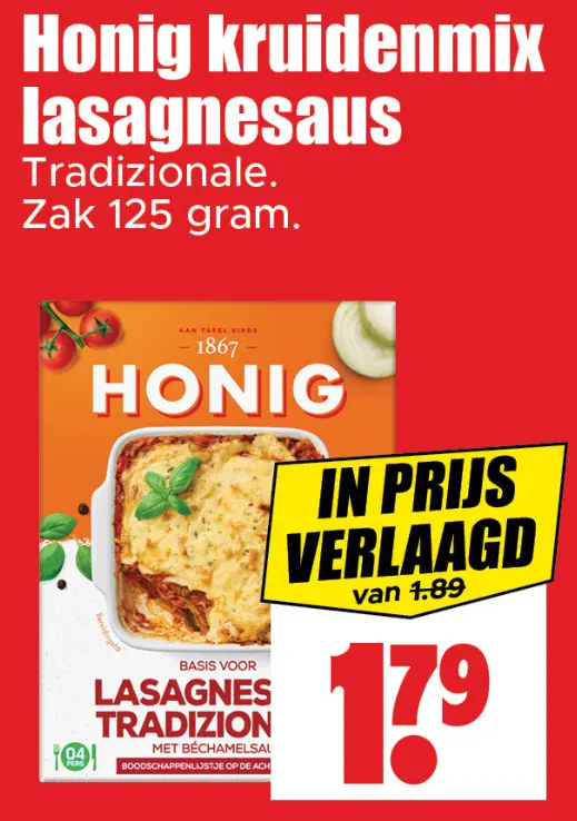 Aanbieding: Honig kruidenmix lasagnesaus