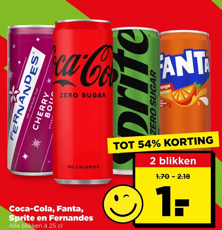 Aanbieding: Coca-Cola, Fanta, Sprite en Fernandes