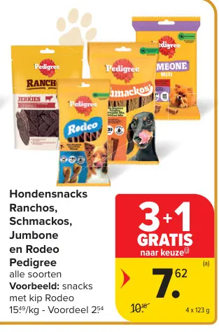Promotie: Hondensnacks Ranchos, Schmackos, Jumbone en Rodeo Pedigree