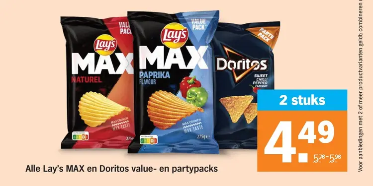 Aanbieding: Alle Lay's MAX en Doritos value- en partypack