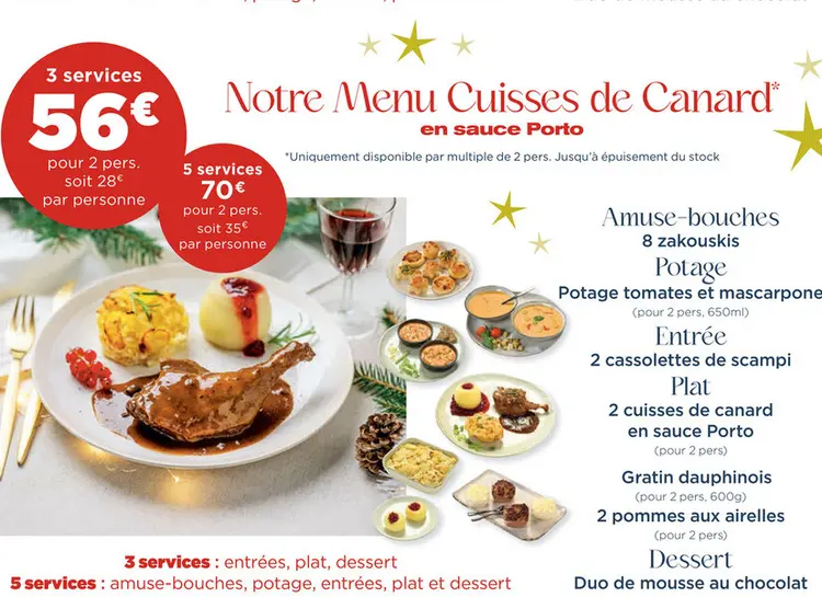 Offre: Menu Cuisses de Canard en sauce Porto