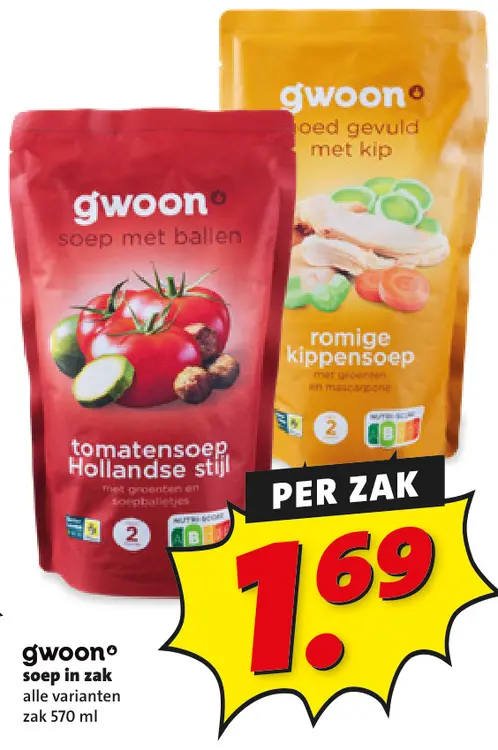 Aanbieding: gwoon soep in zak