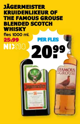 Aanbieding: Jägermeister kruidenlikeur of The Famous Grouse Blended Scotch Whisky