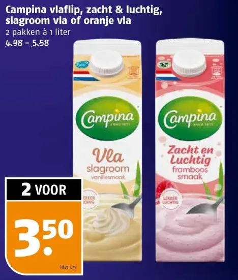 Aanbieding: Vlaflip, zacht & luchtig, slagroom vla of oranje vla